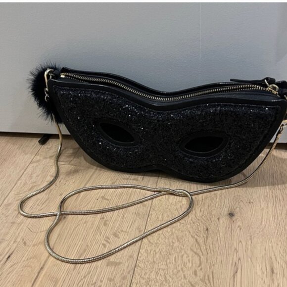 kate spade dress the part black glitter mask clutch bag purse nwot - Picture 7 of 9